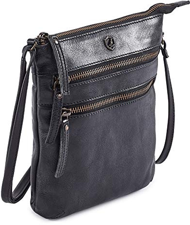 Cochoa Small Triple Zip Real Leather Women's Crossbody- Premium Vintage Crossover Shoulder Sling Bag (Black)