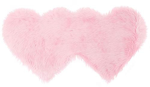 PiccoCasa - Tappeto doppio a forma di cuore, in morbida pelliccia di pecora, per casa, soggiorno, balcone, divano, camera da letto, 1,2 x 0,6 m, colore: Rosa chiaro