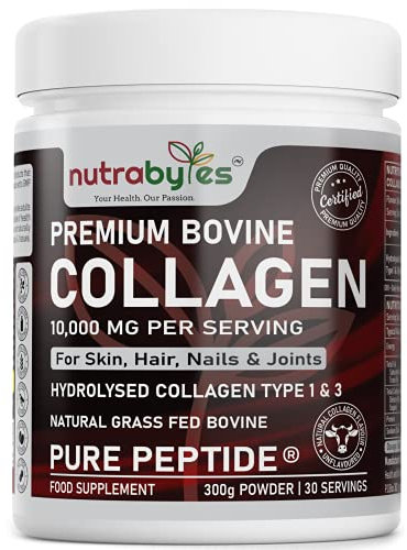 Collagen Powder 10000mg Bovine Type 1 & 3 Unflavoured, High Strength Pure Hydrolysed Protein Peptides for Women & Men, 19 Amino Acids, Kosher/Halal Certified, Healthy Skin Hair Nails Joints-Keto/Paleo