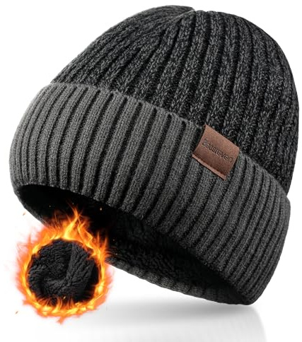 BESSTEVEN Winter Beanie Hat for Men Women: Warm Fleece Lined Beanie Knit Ski Stocking Cap Thick Thermal Cuffed Cap Daily Hat for Cold Weather Skiing Running Hiking Cycling Grey