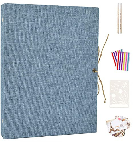 Fotoalbum zum Selbstgestalten, AIOR Schwarze Seiten Fotoalben Scrapbook Groß zum Einkleben, Leinen Nachfüllbar Fotobuch Gästebuch Stammbuch, Geburtstag Jahrestag Geschenk, Blau