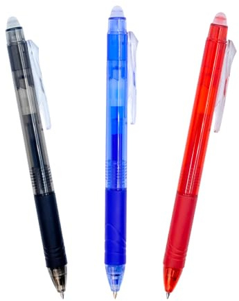 RAYLU PAPER® - Bolígrafo Borrable Retráctil, Tinta De Gel, Punta de 1 mm y trazo de 0,7 mm. (3 Colores)