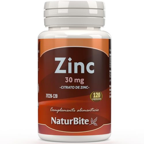 Citrato de Zinc 30mg - 120 Cápsulas - NaturBite - Un Elemento Esencial para un Sistema Inmunológico Robusto y un Metabolismo Eficiente