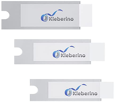 KLEBERINO Beschriftungsfenster selbstklebend | inclusive weißen blanko Einsteckschilder | Sichthüllen zum Kleben | schmale Seite offen (100, 19mm x 75mm)