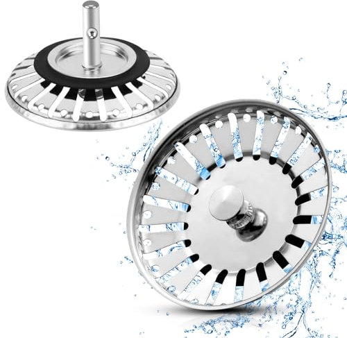 2 filtri per lavello da 304 in acciaio inox, tappo per scarico da cucina, a spina di pesce Ø 8mm, 25 mm vite, diametro 84 mm cestello per setaccio