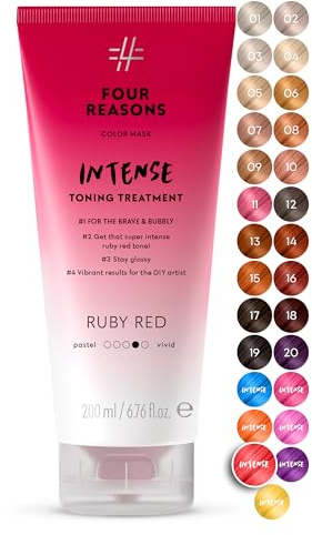 FOUR REASONS Color Mask INTENSE Ruby Red (27 shades) - Semi Permanent Red Hair Dye for Lightened and Coloured Hair, Intensive Toning Treatment, 100% Vegan Conditioner - Cruelty Free, 200 ml