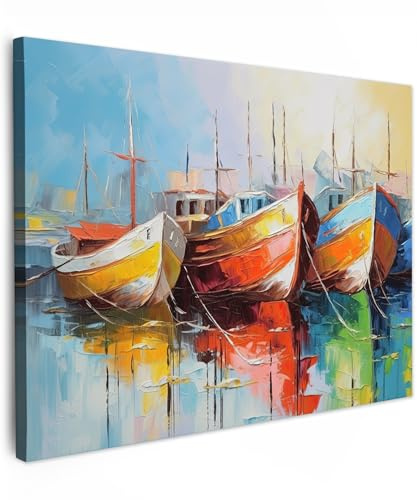 MuchoWow© Impression sur Toile Peinture 40x30 cm Tableau Mural Decoration Salon Reproductions de Tableaux Murale Moderne Bateaux - Art - Couleurs - Peinture à l'huile
