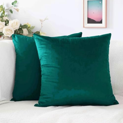 Melldrry 2er Set SAMT Weihnachten Kissenbezug Kissenhülle Dekorative Dekokissen Sofakissen Lendenkissen Wurfkissenbezug mit Verstecktem Reißverschluss Sofa Schlafzimmer 16x16 Inch 40x40 cm Dunkelgrün