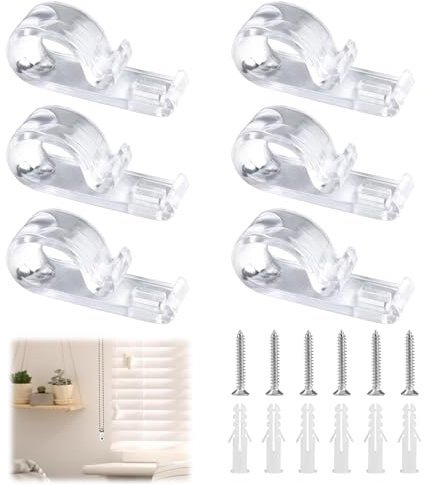 ALLisWE 6PCS Roman Blind P Clip Plastic Roller Shade Clear Safety Chain Retainer Child Safety Clear Roman Blind Roller Blind Clips with 8 Screws and 8 Pillars for Blinds Vertical