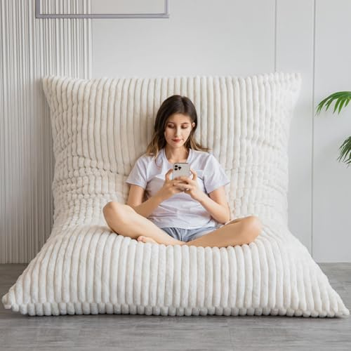 MAXYOYO Bean Bag Chairs, Bean Bag Bed for Adults High-Density Foam Filling, Convertible Sofa Bed Faux Fur, Giant Bean Bag Chairs for Adults (Beige, 135x190 cm)