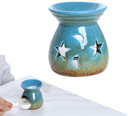 Tangger Duftlampe für ätherische Duftlicht Teelicht mit Kerzenhalter Duftlampe Keramik duftöl Lampe duftlampe wachs duftwachs Lampe Keramik-Duftlampe Aroma-Diffusor stövchen für duftöle (blau)