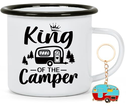 Joymaking Emaille Camping Tasse 350ml King of the Camper Wohnwagen Geschenke für Camper Camping Zubehör Tasse Geschenke für Freund, 350ml