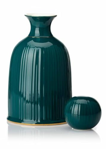 HowHomely Keramik Karaffe mit Deckel 1,2L | Grün Krug für Wasser Eistee Wein Kaffee Milch und Saft | Wasserkaraffe oder Weinkaraffe | Elegante Kanne mit Deckel (1200 ml)