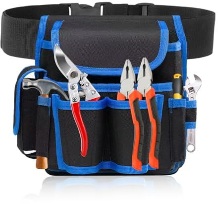 Tool Belts for Men, 8 Pocket Tool Belt Pouch Toolbelt with Adjustable Nylon Belt for Carpenter Garden Construction Electrician