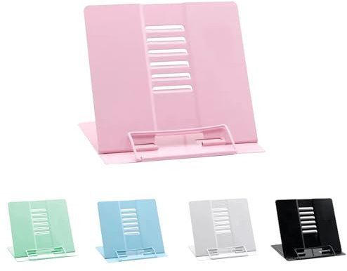 Garegce Metal Book Stand Folding, Book Holder, Cookbook Stands 6-Position Adjustable Height for Reading Rack, Tablet, Mobile Phone, and Reduce Fatigue for Sturdy Office School Home - Pink