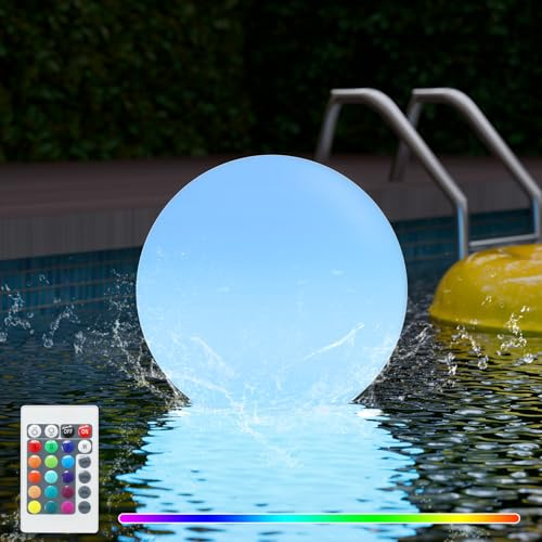 FUYO Sfera Luminosa a LED per Esterni, Pallone Solare Illuminato da 30 cm per Piscina, 16 Colori RGB, Sfera da Giardino con Telecomando, Impermeabile IP66 per Piscina, Feste, Stagno - 1 Pezzo
