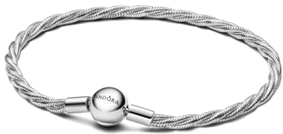 PANDORA Moments Runder Verschluss Gedrehtes Schlangen-Gliederarmband aus Sterling-Silber, Kompatibel Moments, Größe: 20 cm, 593757C00-20