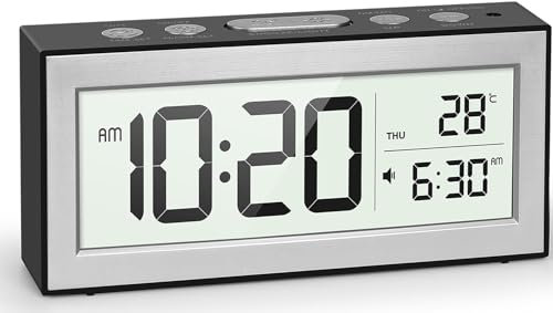 YouJabz Digital Alarm Clock with LED Display, Alarm Clock Bedside Battery Operated with Night Light, 5 Alarm Schedule, Snooze, Auto Brightness Adjustment, Calendar, Back-to-School Gift Student Gifts