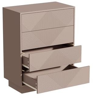 UEV Cassettiera a 4 Cassetti con Motivo a Rombi, Settiminio Spazioso per Archiviazione, Comò Stabile e Durevole per Soggiorno, Camera da letto, Corridoio, 60 x 33,5 x 77,5 cm, Beige Mocca