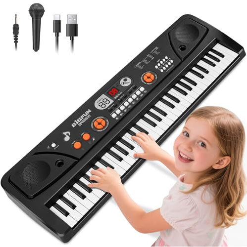 Clavier de Piano Enfants 61 Touches Enfants Débutants avec Écran LCD et Microphone Instrument de Musique Jouet pour Garçons et Filles de 3 4 5 6 7 8 Ans Cadeau
