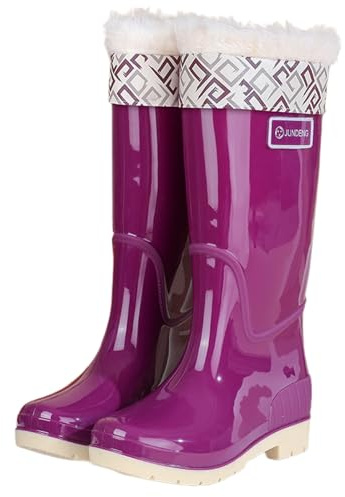 Allbestop Bottes de Pluie Femme Basse, Santiag Femme Bottes Caoutchouc Fourrées Bottines Mi-Mollet à Talon Carré pour Hiver Sorel(Violet,40)