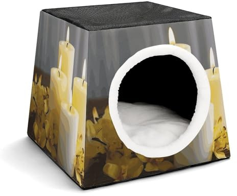 Dog House for Small Dogs，Indoor Dog House，Yellow Butterfly with White Candles Cat Tent Indoor，Suitable for Outdoor/Indoors Cats and Dogs(13.8x13.8x11.8)