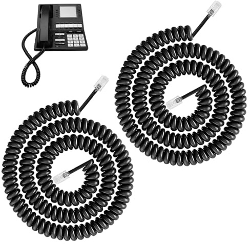 Ucfalfo 2 Pcs Telephone Handset Cable Cord, Flexible Coiled Landline Phone Cord RJ9 RJ10 RJ22 4P4C, Universally Compatible Handset Cable for Home, Office or Business, Telephone Accessory, Black
