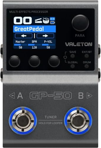 Pédale processeur multi-effets pour guitare Valeton GP-50 SnapTone avec modèle d'ampli neuronal, chargeur IR, interface audio USB, boîte à rythmes, boucle, Bluetooth, plus de 100 effets