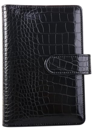 Funda de piel sintética A6 con anillas, cuaderno y planificador de notas, cubierta de papel de piel sintética con patrón de cocodrilo, hojas sueltas (negro)