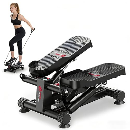 GartistGo Mini stepper idraulico con fasce di resistenza – Portata fino a 140 kg, silenziosa macchina step con funzionamento e intensità regolabile per tutto il corpo