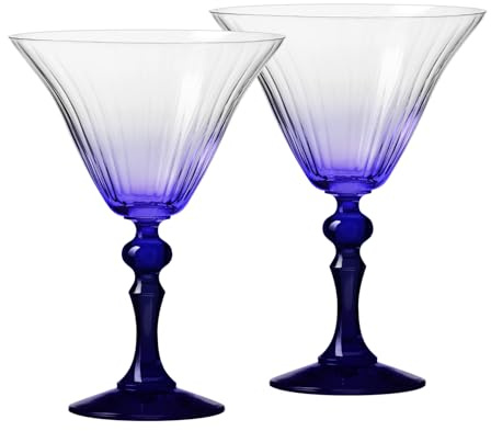 KROSNO Martiniglas med koboltblå fot | Set om 2, 170 ml | Bubble Celebration Moments-kollektion | Blyfritt kristallglas | Perfekt present