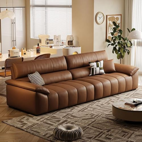 Italiensk modern enkel lädersoffa, massiv träram, rymlig och mjuk soffa, modern stor storlek, lämplig för vardagsrum/kontor/lägenhet.