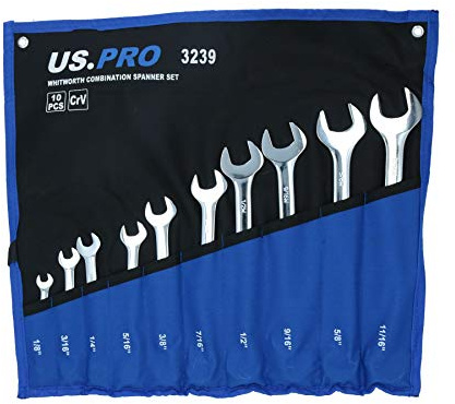 British Whitworth BSW Combination Wrench Spanner 10pc 1/8-11/16W