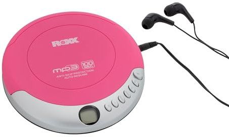 ROXX PCD 501 Tragbarer MP3-CD-Player mit Anti-Schock | LCD-Display, Wiederholfunktion, Stereokopfhöreranschluss | Inkl. In-Ear Kopfhörer, Batteriebetrieb | Kompatibel mit CD-R, CD-RW, MP3 | Rosa/Pink