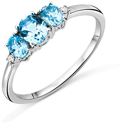 Miore Trilogy Topaz, anello da donna, oro bianco da 9 carati (oro 375), con topazio blu da 0,82 carati e diamanti da 0,02 carati e Oro bianco, 52 (16.6), cod. M9087R2
