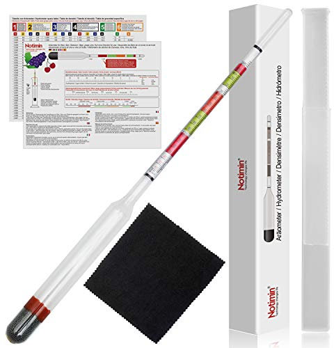 Notimin Zuckergehalt Messgerät Winzer Hydrometer für Hausbrauwein, Obstwein, Bier - Alkoholmeter zur Messerung von Dichte, Zuckergehalt, potentiellen Alkoholgehalt vor der Gärung(Anleitung in Deutsch)