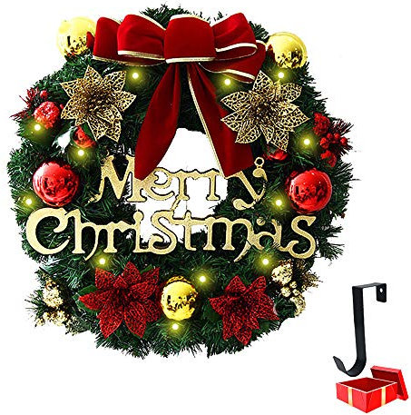 Morbuy Couronne Décoration de Noël Lumineuse,avec Intérieur LED a Pile 8 Effet Lumière Guirlande de Sapin Noël Couronne de Fleurs pour Votre Porte Cheminee Mur ou Fenêtre (40cm,Bowknot)
