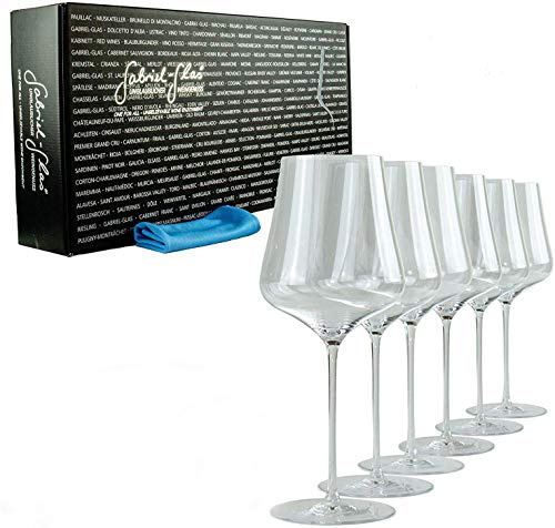 Palatina Verkstad® Gabriel Glas Gold Edition i 6 presentkartong munblåst vinglas, endast 90 gram lätt, diskmaskinssäker + speciell glaspoleringsduk