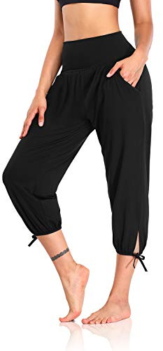 DIBAOLONG Womens Yoga Pants Capri Loose Workout Sweatpants Comfy Lounge Joggers with Pockets Black XL