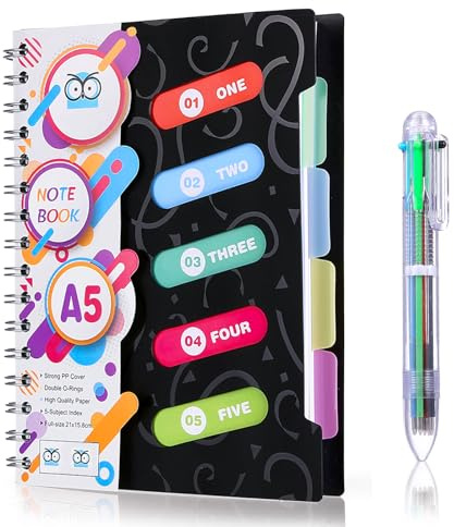 Kesote A5 Notebook with Dividers for School Office- Black