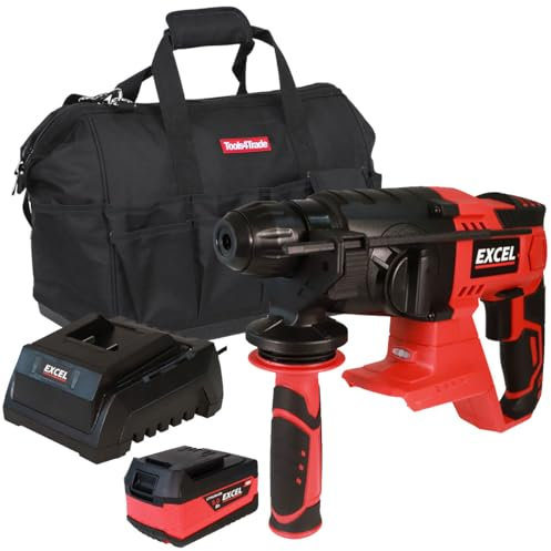 Excel 18V Cordless SDS+ Rotary Hammer Drill EXL554B with 1 x 5.0Ah Battery Charger & Tool Bag - Variable Speed 1500RPM - 4 Mode Operation - LED Worklight - 360° Rotation