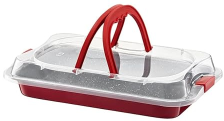 AMBITION Backblech mit Transporthaube 36 x 23 x 9,5 cm Cherry Kuchenform zum Mitnehmen Aufbewahren antihaft rot