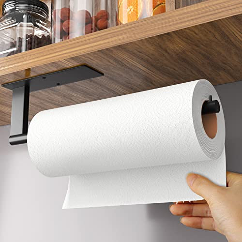 Kitchen Roll Holder Under Cabinet, Stainless Steel Paper Towel Holder Matte Black, Self-Adhensive, Suitable for Pantry, Kitchen, Bathroom