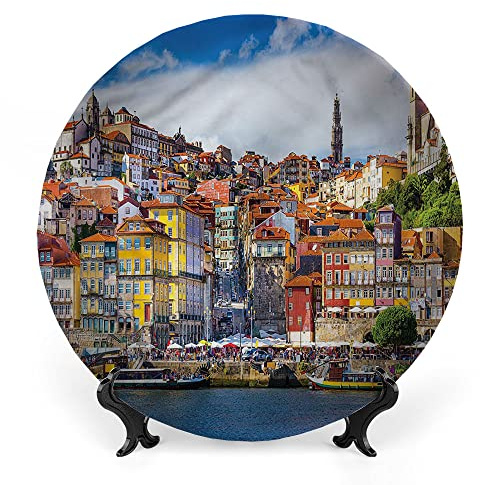 LIGUTARS Decorative Plates, Travel Print Ornament, Nostalgic Portuguese Town, 7 Inch, Kitchen Wall Decor, Multicolor