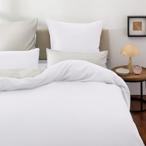 Blumtal Wendebettwäsche 135x200cm 4teilig - aus atmungsaktiver Mikrofaser - 2X Bettbezug 135x200 + 2X Kissenbezüge 80x80 - Oeko-Tex - weiches & bügelfreies Bettwäsche-Set Weiß/Hellgrau