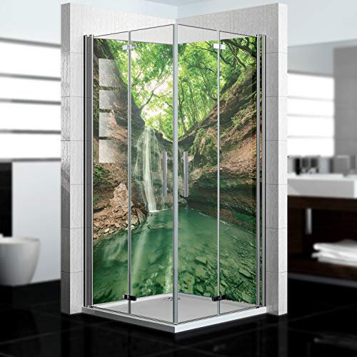 dedeco Pannello posteriore doccia impermeabile motivo: cascata V5, vernice UV lucida, 2 x 90 x 210 cm, come pannello posteriore per il bagno per la sostituzione delle piastrelle, come parete
