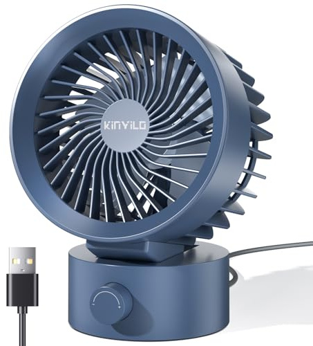 KinYiLO USB Ventilator Leise – Mini Tischventilator mit Stufenloser Regelung, Kleiner Schreibtischventilator 360° Drehbar, Tragbarer USB Fan für Büro, Zuhause, Reisen & Wohnheim,Blau