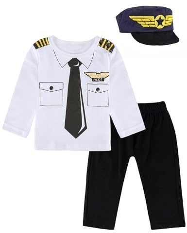 COSLAND Pilot Costume for Boys Todder Halloween Outfit, White, 2T