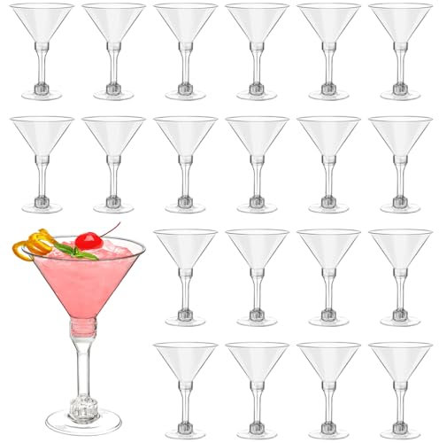 KUIZHEN Lot de 22 verres à martini en plastique transparent réutilisables pour mariage, anniversaire, jardin, Noël, pique-nique