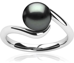 Hipearl tahitisk svart pärlring för kvinnor, 18 vitguldpläterad tessa-ring, AAA-kvalitet handplockad natur 10 mm svart pärla, storlek 5-9 med presentask, Titan och vitguldpläterad